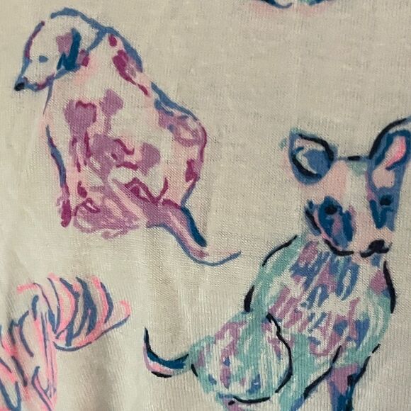 Lilly Pulitzer Pastel Rare Dog Print Relaxed Long Sleeve Tee/Lounge /Sleep - Picture 12 of 12